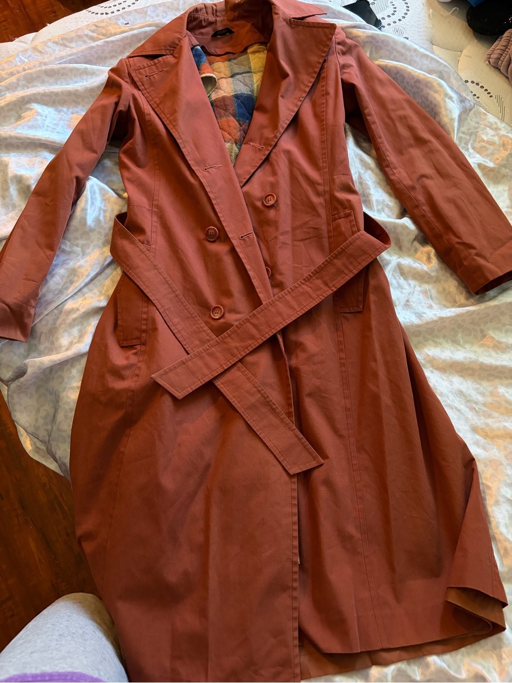 Braetan Rust Brown Double-Breasted Trench Coat with Belt